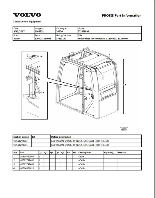Volvo Excavator ECR235DL Parts