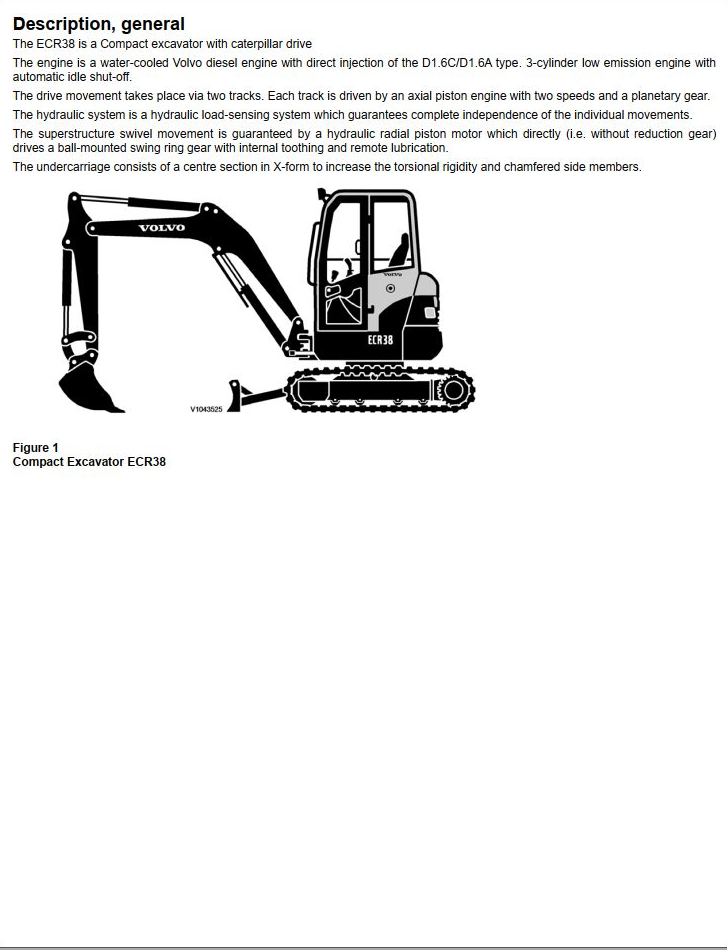 Volvo Excavator ECR38 Service Repair Manual PDF