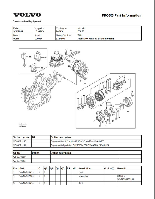 Volvo Excavator ECR58 Parts