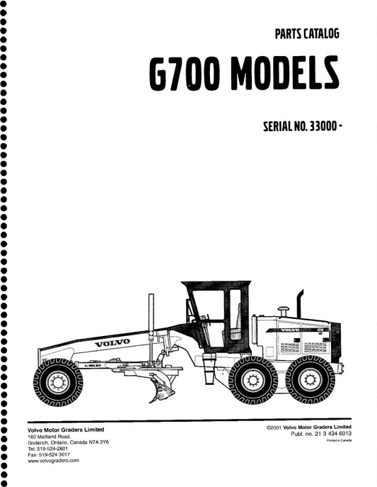 Volvo Motor Grader G700 Parts Catalog
