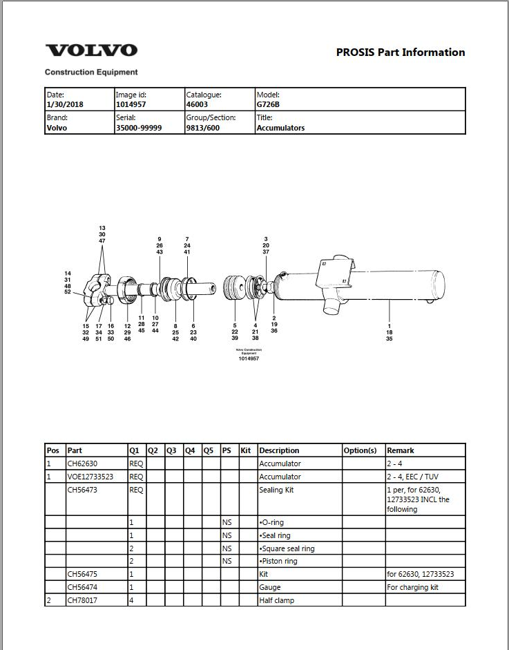 Volvo Motor Grader G726B Parts Catalog