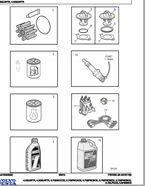 Volvo Penta Marine Gasoline Engines 4.3GIJWTR to 5.8FSIINCS Parts Catalog