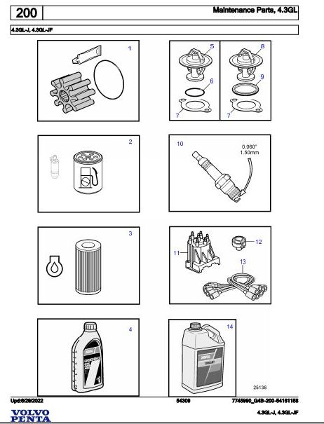 Volvo Penta Marine Gasoline Engines 4.3GL-J 4.3GL-JF Parts Catalog