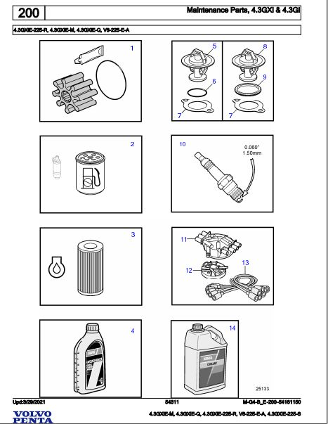 Volvo Penta Marine Gasoline Engines 4.3GXiE-M to 4.3GXiE-225-S Parts Catalog