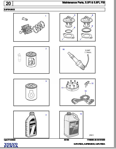 Volvo Penta Marine Gasoline Engines 5.0FLPMDA to 5.8FLPMDA Parts Catalog