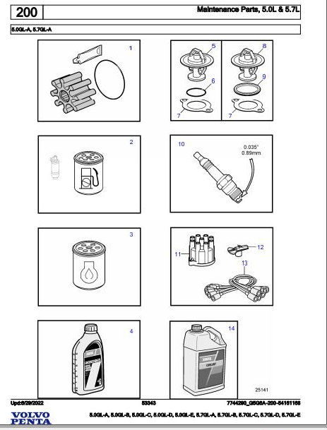 Volvo Penta Marine Gasoline Engines 5.0GL-A toi 5.7GL-E Parts Catalog