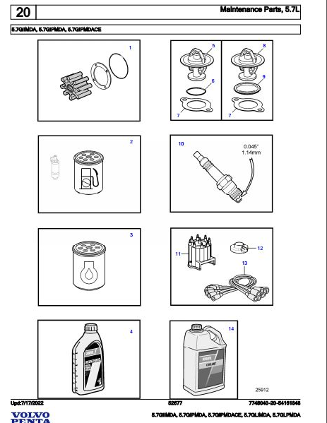 Volvo Penta Marine Gasoline Engines 5.7GIIMDA to 5.7GLPMDA Parts Catalog