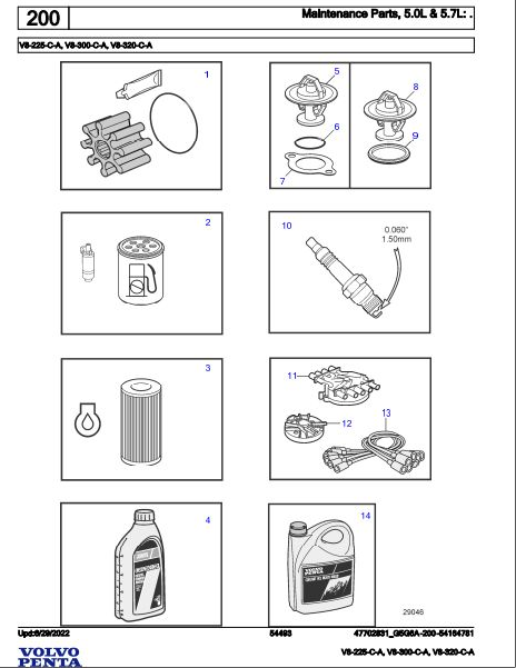Volvo Penta Marine Gasoline Engines V8-225-C-A to V8-320-C-A Parts Catalog