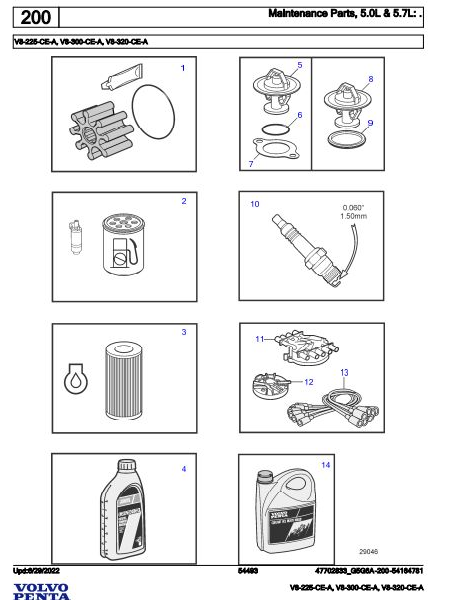 Volvo Penta Marine Gasoline Engines V8-225-CE-A to V8-320-CE-A Parts Catalog