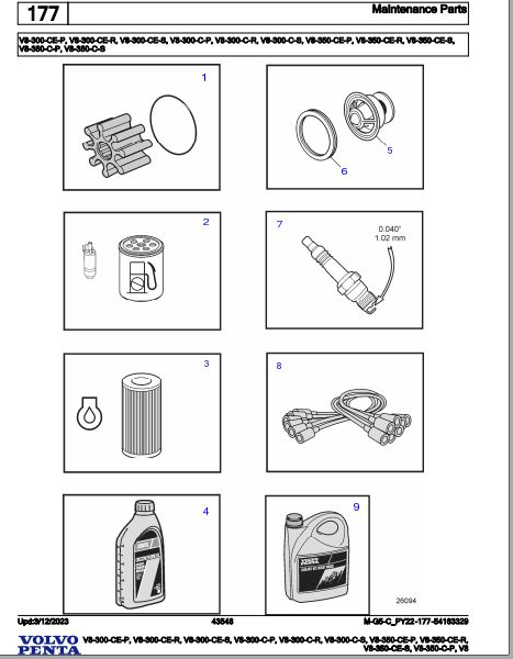 Volvo Penta Marine Gasoline Engines V8-300-CE-P to V8-350-C-P V8 Parts Catalog