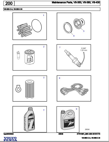 Volvo Penta Marine Gasoline Engines V8-380-C-A V8-380-C-B Parts Catalog