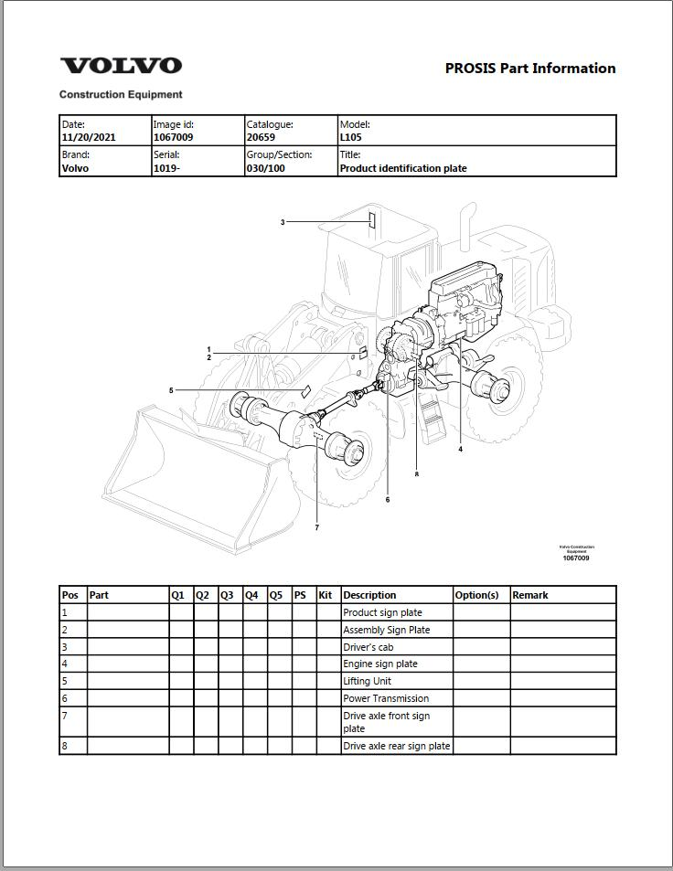 Volvo Wheel Loader L105 Parts Catalog