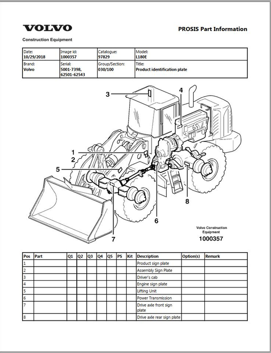 Volvo Wheel Loader L180E Parts Catalog