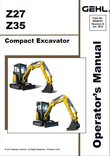Z27 Gehl Compact Excavator Parts Manual PDF Download – Complete Parts Catalog