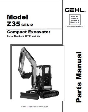 Z35 Gehl (Gen 2) Compact Excavator Parts Manual PDF Download | Complete Parts Catalog
