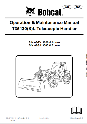 BOBCAT T35.130SRB, T35.130SLPRB TELESCOPIC HANDLER SERVICE MANUAL (7400386) - PDF FILE