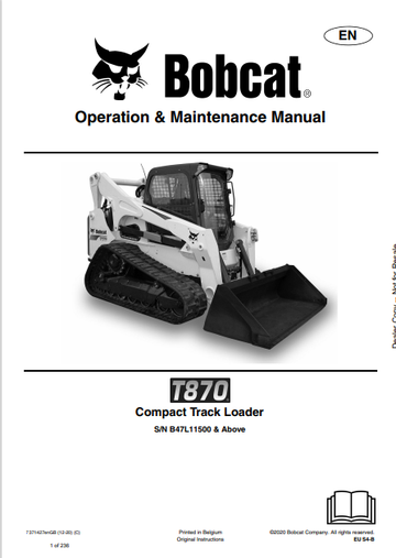 BOBCAT T870 COMPACT TRACK LOADER 0PERATION & MAINTENANCE MANUAL (7371427) - PDF FILE
