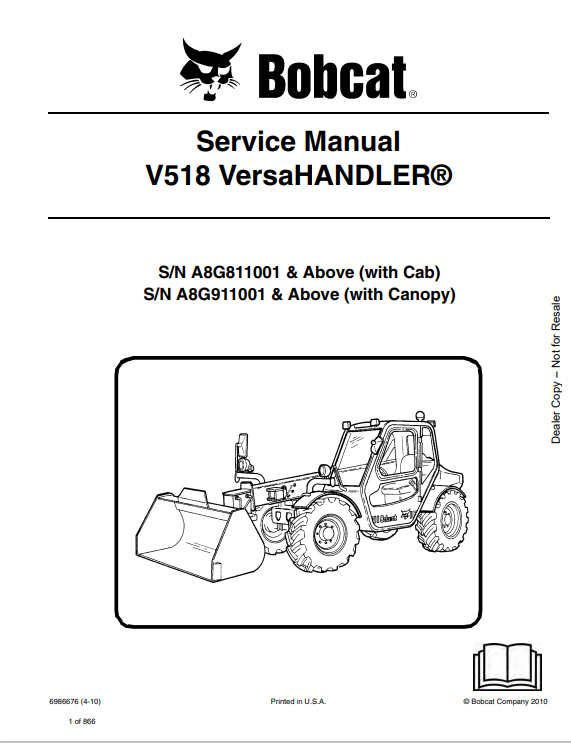 BOBCAT V518 VERSAHANDLER SERVICE MANUAL (6986676) - PDF FILE