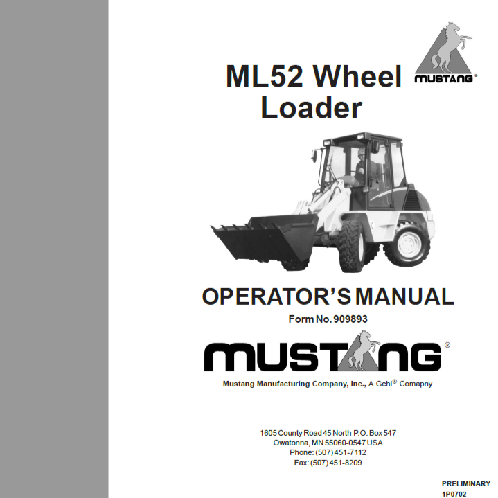 Mustang MTL320 - Mustang ML52 Wheel Steer Operator Manual 909893A PDF Download