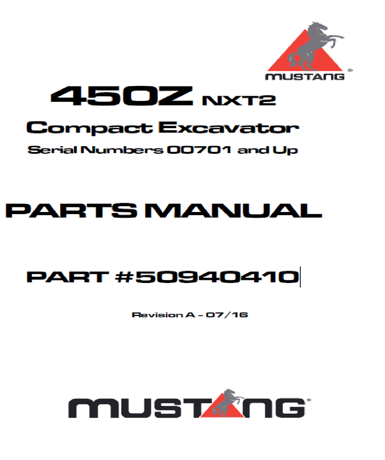 Mustang 450Z NXT2 Compact Excavator Parts Catalog Manual 50940410 PDF Download