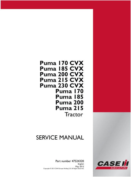 CASE 170, 185, 200, 215, 230 CVX Tractor Service Manual - 47524320