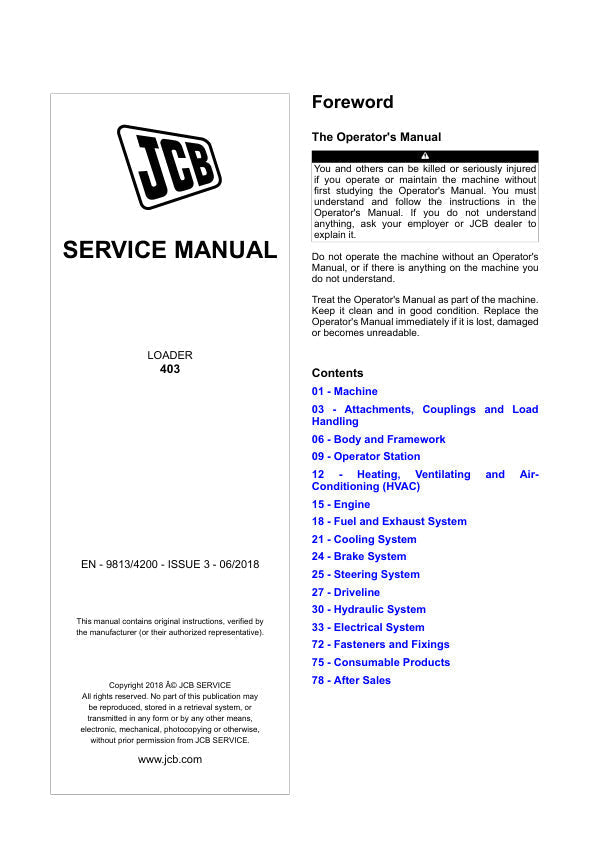 JCB 403 Loader Service Manual - 2394946 | Repair & Maintenance Guide