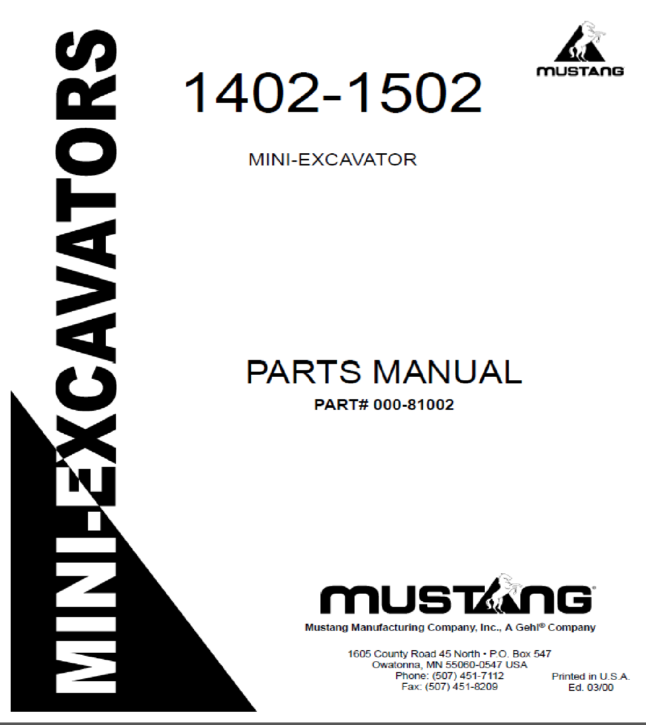 Mustang ME1402 & ME1502 Parts Catalog Manual (000-81002A) PDF Download