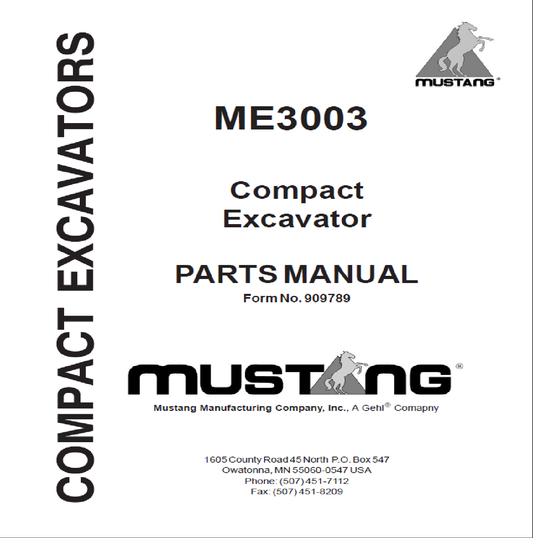 Mustang ME3003 Compact Excavator Parts Catalog Manual 909789 PDF Download