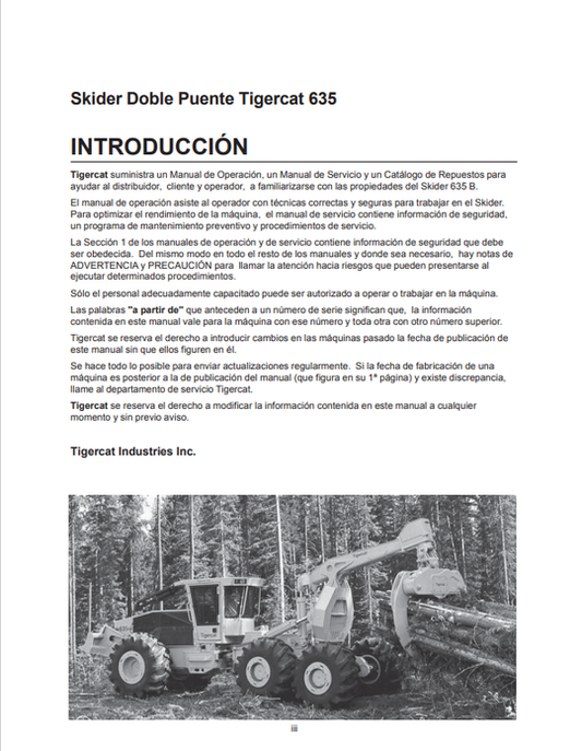 Tigercat 635 Skidder Operator's Manual (20787A)