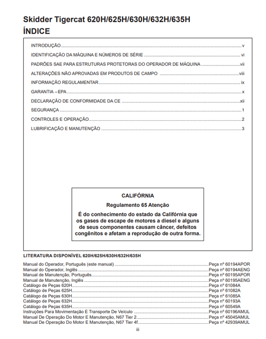 Tigercat 620H, 625H, 630H, 632H, 635H Skidder Operator's Manual (60194APOR)