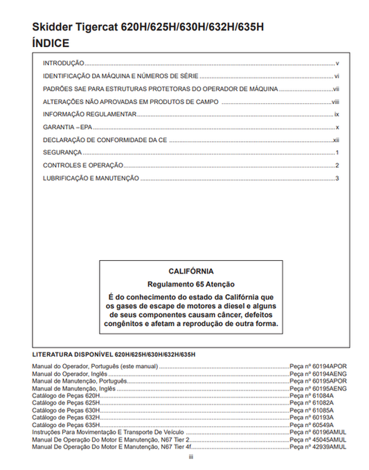 Tigercat 620H, 625H, 630H, 632H, 635H Skidder Operator's Manual (60194APOR)