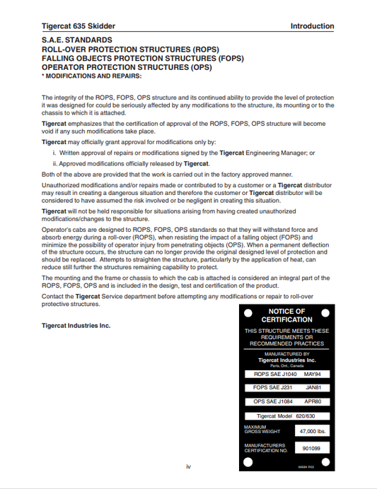 Tigercat 635 Skidder Service Repair Manual (15160A)
