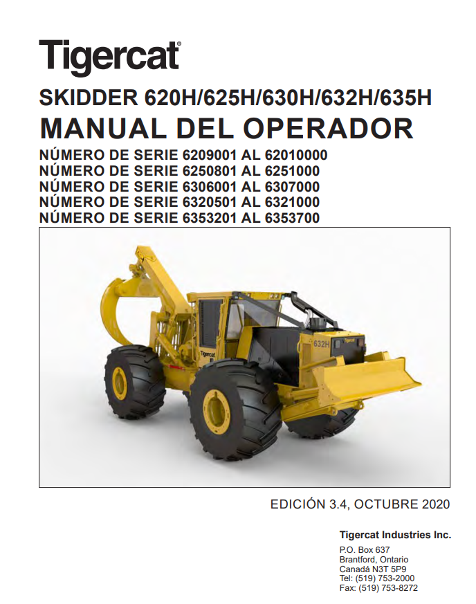 Tigercat 620H, 625H, 630H, 632H, 635H Skidder Operator's Manual (60194ASPA)
